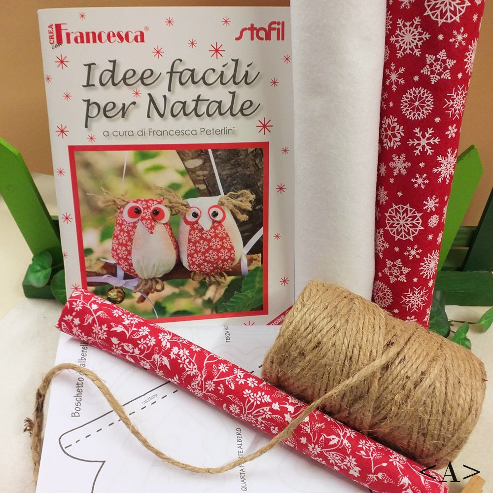 progetto gufetti Idee facili per Natale a cura di Francesca Peterlini Stafil vetrina shop online merceria creativa kit manuale libretto spiegazioni foto tutorial fai da te bambole di pezza gnomi nordici feltro pannolenci juta corda