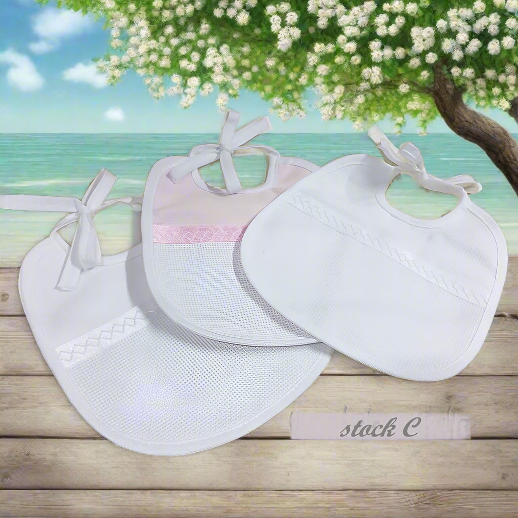 stock bianco rosa offerta vendita online bavaglini bambini neonati  bebè baby maschietto economici cotone spugna disegni bavette tela aida ricamo e punto croce da ricamare