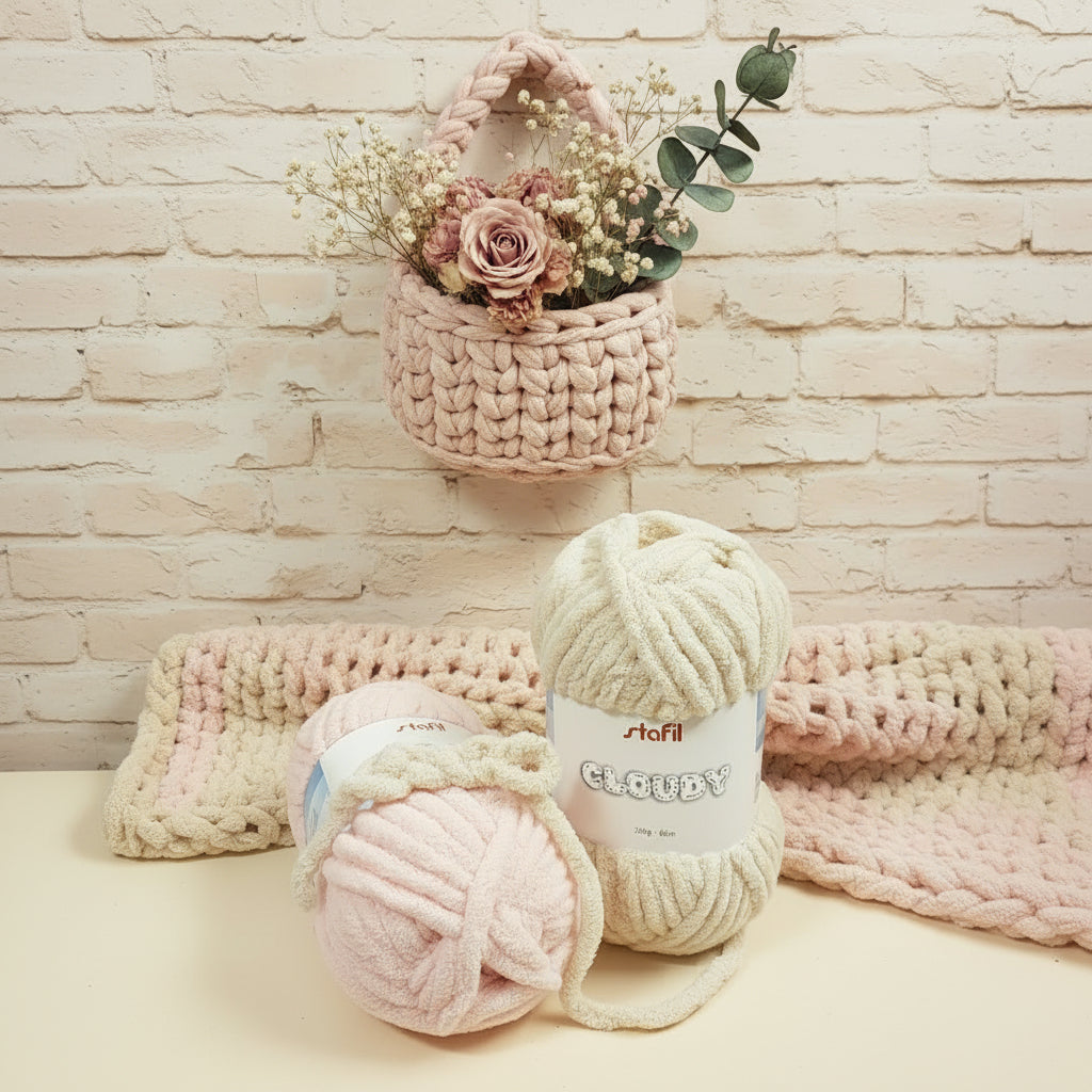 filato cloudy stafil tipo teddy morbido spugnoso gigante per amigurumi o coperte a mano o uncinetto anche cestini da parete