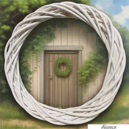 colore bianco shabby chic cerchio anello ghirlanda wreath di vimini rattan salice ad uso fai da te coroncine pasquali fuoriporta natalizi fiocco nascita decorazioni addobbi