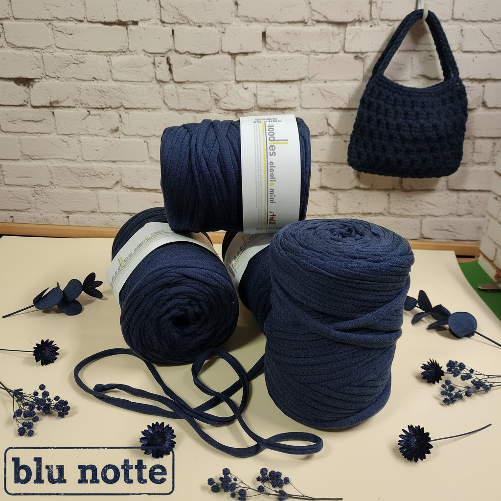 Noodles Stafil Elastix mini blu notte fettuccia cotone elastico borse uncinetto estive