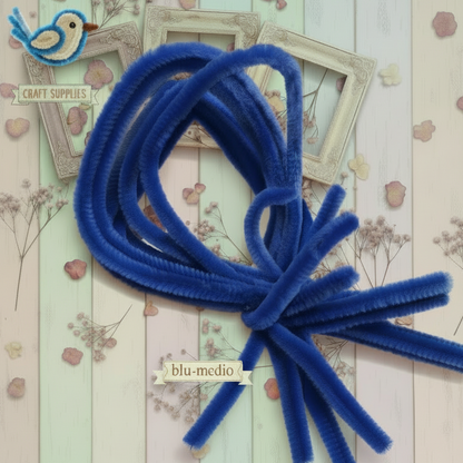 colore blu-medio fili di ciniglia uso creare lavoretti pasquali bambini braccia angioletti bamboline lettere alfabeto scritte scovolini decorativi bastoncini ferro animato modellabili anima metallo arts craft