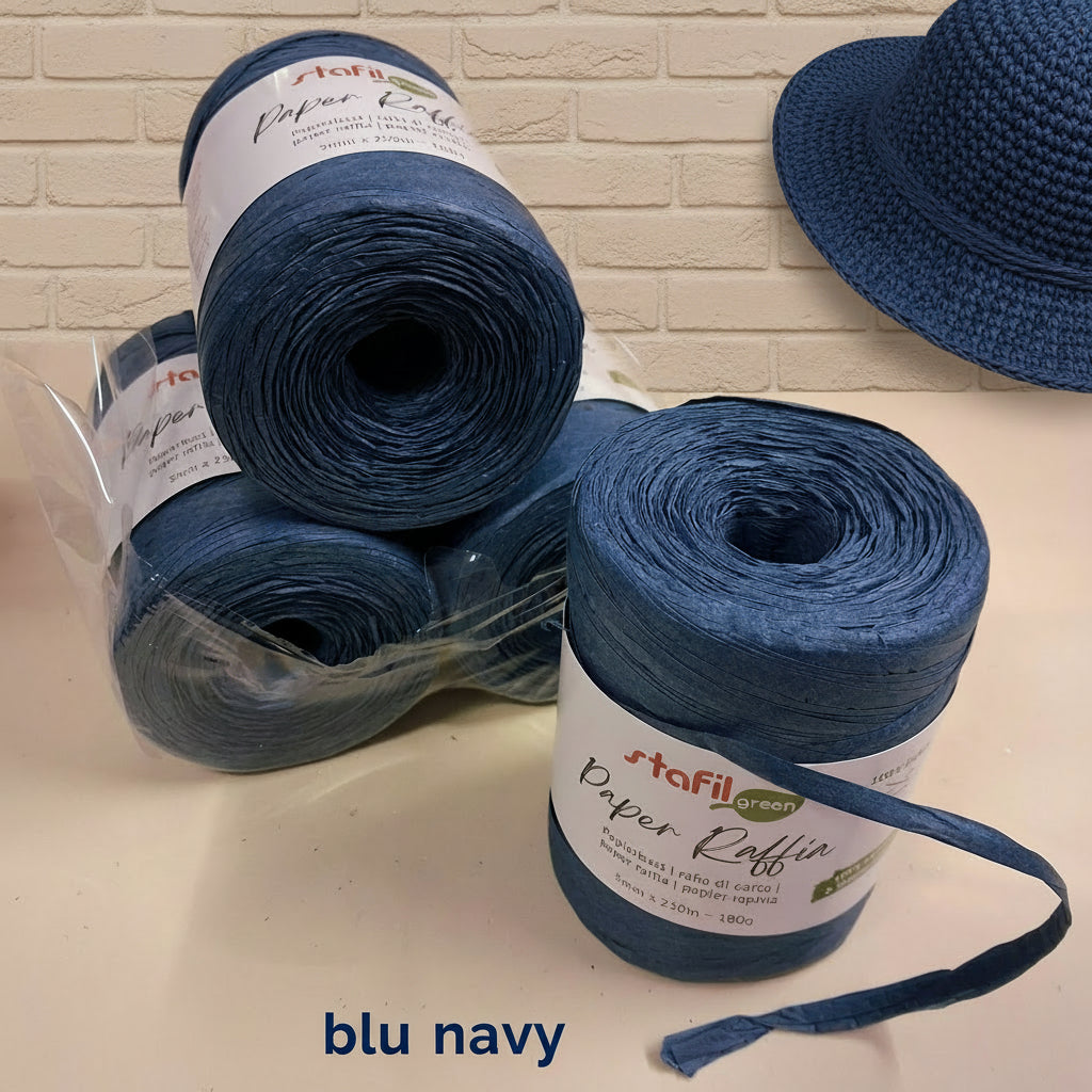 rafia per borse uncinetto naturale colorata filo per cestini gomitolo blu navy vegetale paper raffia di carta stafil green 5 mm 220 metri 180 g