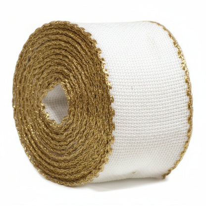 bianco  oro nastro da bordo, fascia bordura di tela aida bordino dorato Natale per ricamo cifre iniziali auguri scritte e ricamare biancheria della casa