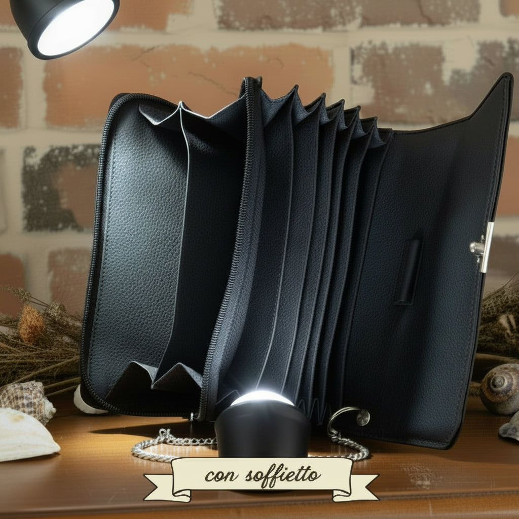 con soffietto borsellino portafoglio donna economico scomparti ecopelle nero catenella uso simil-pochette borsa mini