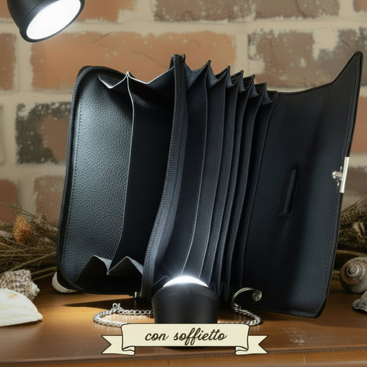 con soffietto borsellino portafoglio donna economico scomparti ecopelle nero catenella uso simil-pochette borsa mini