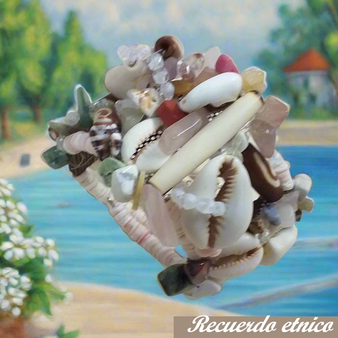 Recuerdo etnico conchiglie pietre braccialetti perline fatti a mano con perle schema su base di metallo regolabile al polso