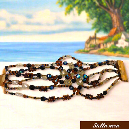 Stella nera braccialetti perline fatti a mano con perle schema intreccio cristalli sfaccettati olive rocailles