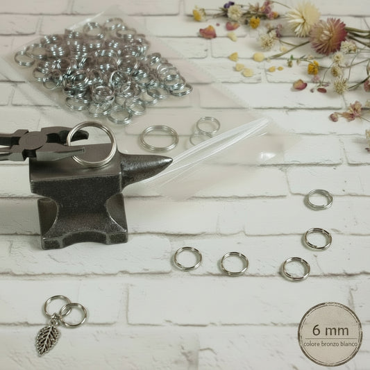 piccoli 6 mm bronzo bianco brisè anellini doppi cerchietti a spirale doppio giro minuteria bigiotteria fai da te gioielli di perline con ciondoli charms