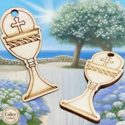 Calice pirografia Croce Tau simboli comunione cresima bomboniere fai da te decorazioni applicazioni in legno ciondolo souvenir articoli religiosi sacri per confezionare ricordini segnaposto