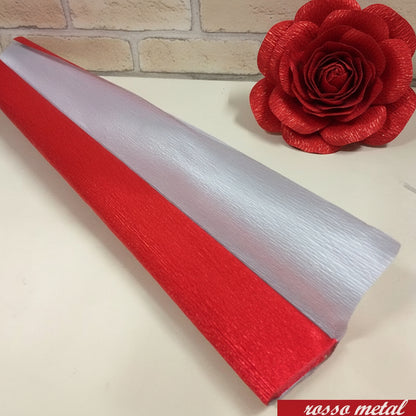 rosso metallizzato carta crespa leggera 60 g per fiori piccoli lavori decorazioni Natale allestimento Presepe vetrinistica packaging confezioni regalo e bomboniere fai da te creativo