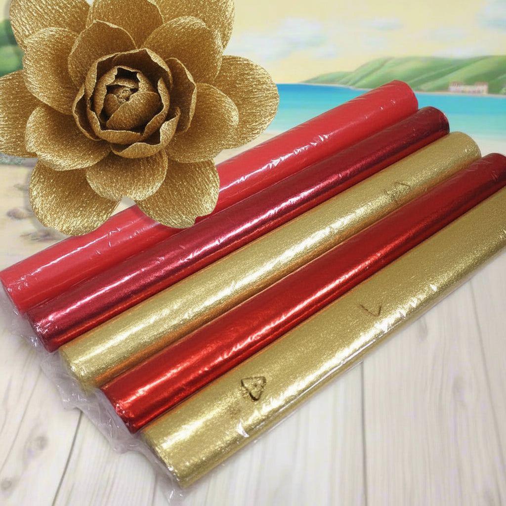 arancione rosso metallizzato oro dorato negozio colori carta crespa 60 g per fiori foglie lavori decorazioni stella di Natale allestimento Presepe vetrinistica packaging confezioni regalo e bomboniere fai da te creativo