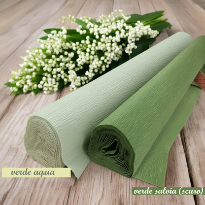 verde acqua e salvia carta crespata pesante 180 g prima qualità italiana uso creare foglie composizioni fiori grandi giganti centrotavola ghirlande floreali lavoretti facili creativi bambini