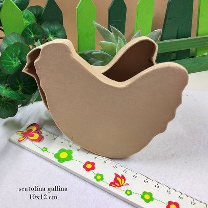 forma gallina scatolina articoli per decoupage oggetti di cartone ecrù da colorare dipingere decorare in hobbistica creativa uso confezioni pasquali con uova