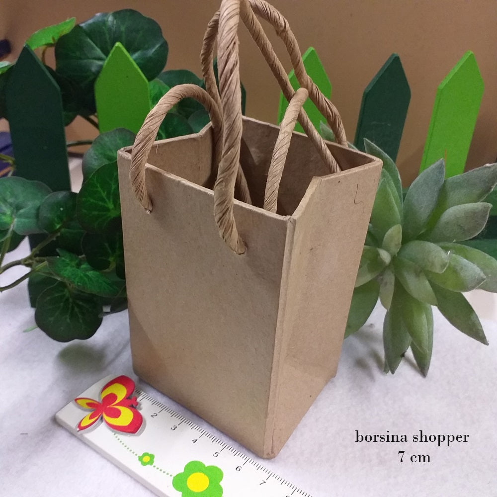 borsina shopper 7 cm articoli per decoupage oggetti di cartone ecrù da colorare dipingere decorare in hobbistica creativa uso confezioni pasquali con uova