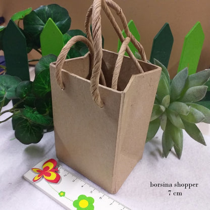 borsina shopper 7 cm articoli per decoupage oggetti di cartone ecrù da colorare dipingere decorare in hobbistica creativa uso confezioni pasquali con uova