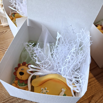 come si apre la scatola leoncino casetta sacchetto confetti bimba femminuccia bimbo maschietto bomboniera segno del leone nascita battesimo baby bebè babyshower