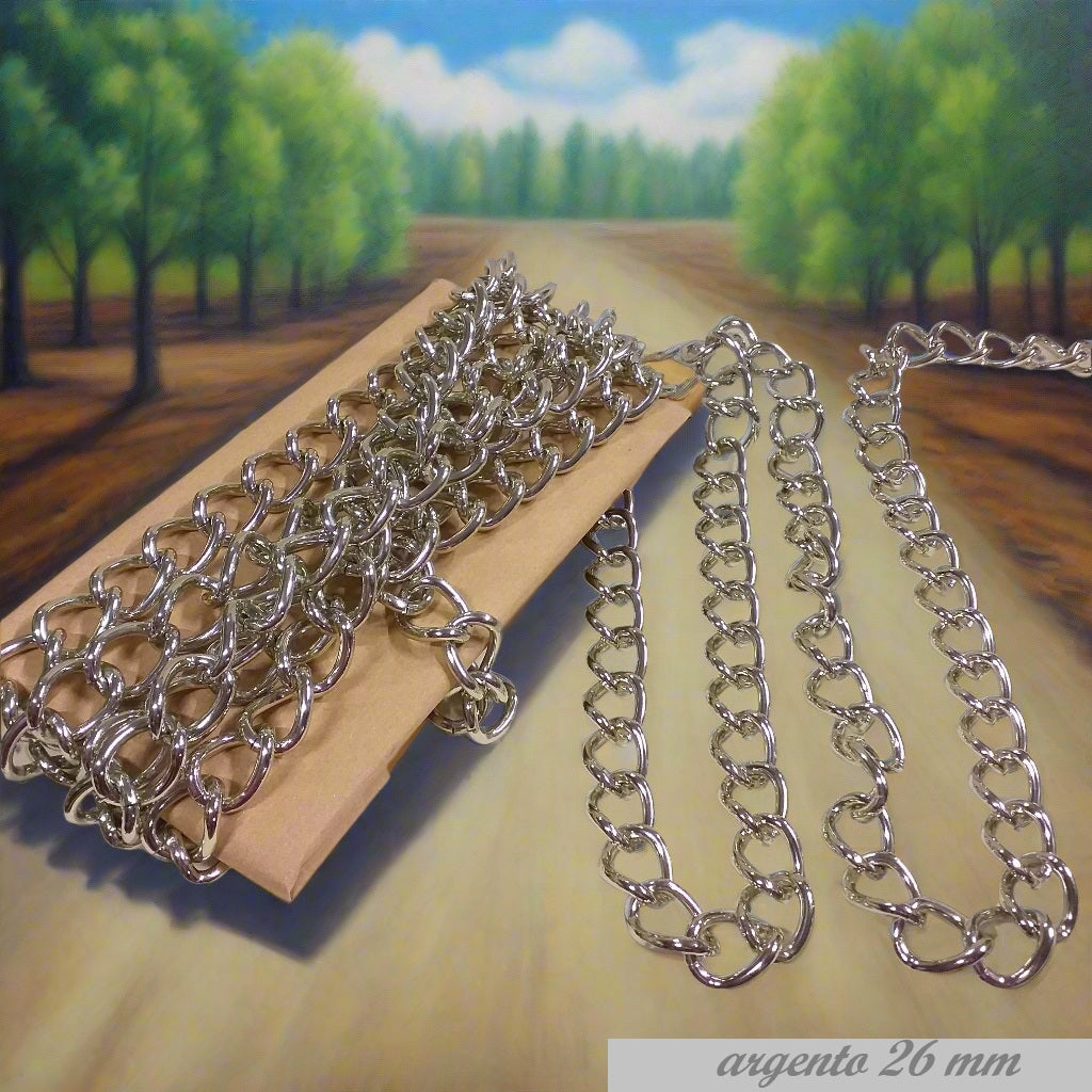 groumette argento alluminio catenella bigiotteria bijoux borse collane bracciale maglia argentata non saldata metallo uso creare manici uncinetto con fettuccia corda cordoncino rafia spago