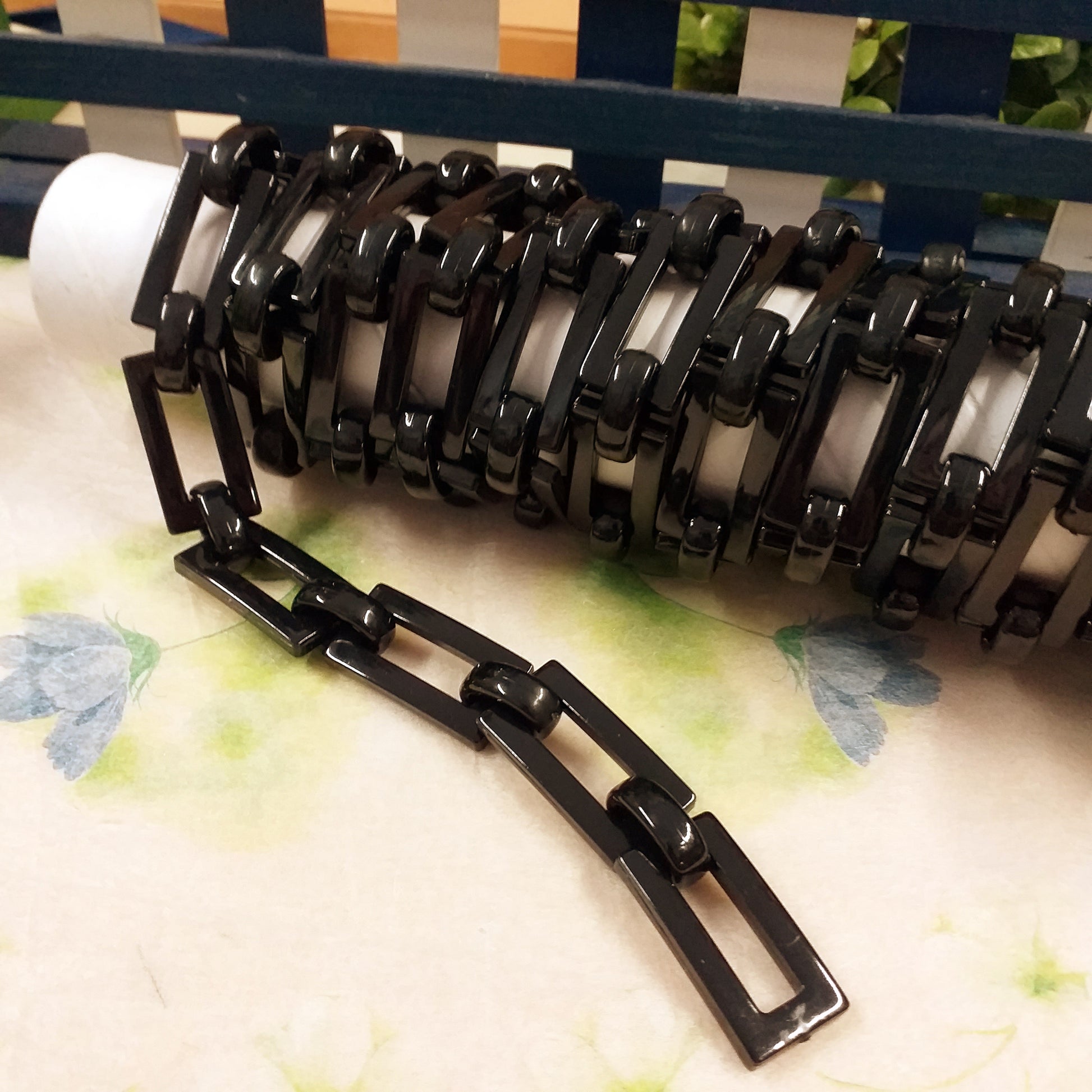 vendita stock magline rettangolari catena plastica colore nero uso fai da te manici borse uncinetto fatte a mano bijoux collane bigiotteria