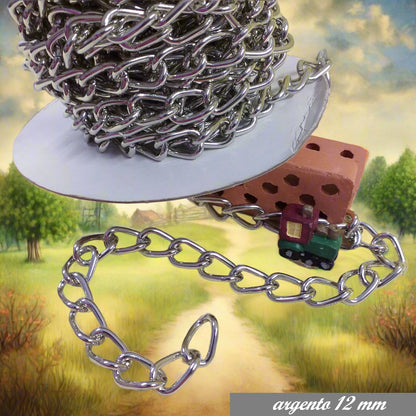 alluminio groumette colore argento 12 mm maglie anellini catene per borse uncinetto fatte a mano uso manici metallo catenella per borsetta tracolla creare bijoux di bigiotteria biker collane bracciali