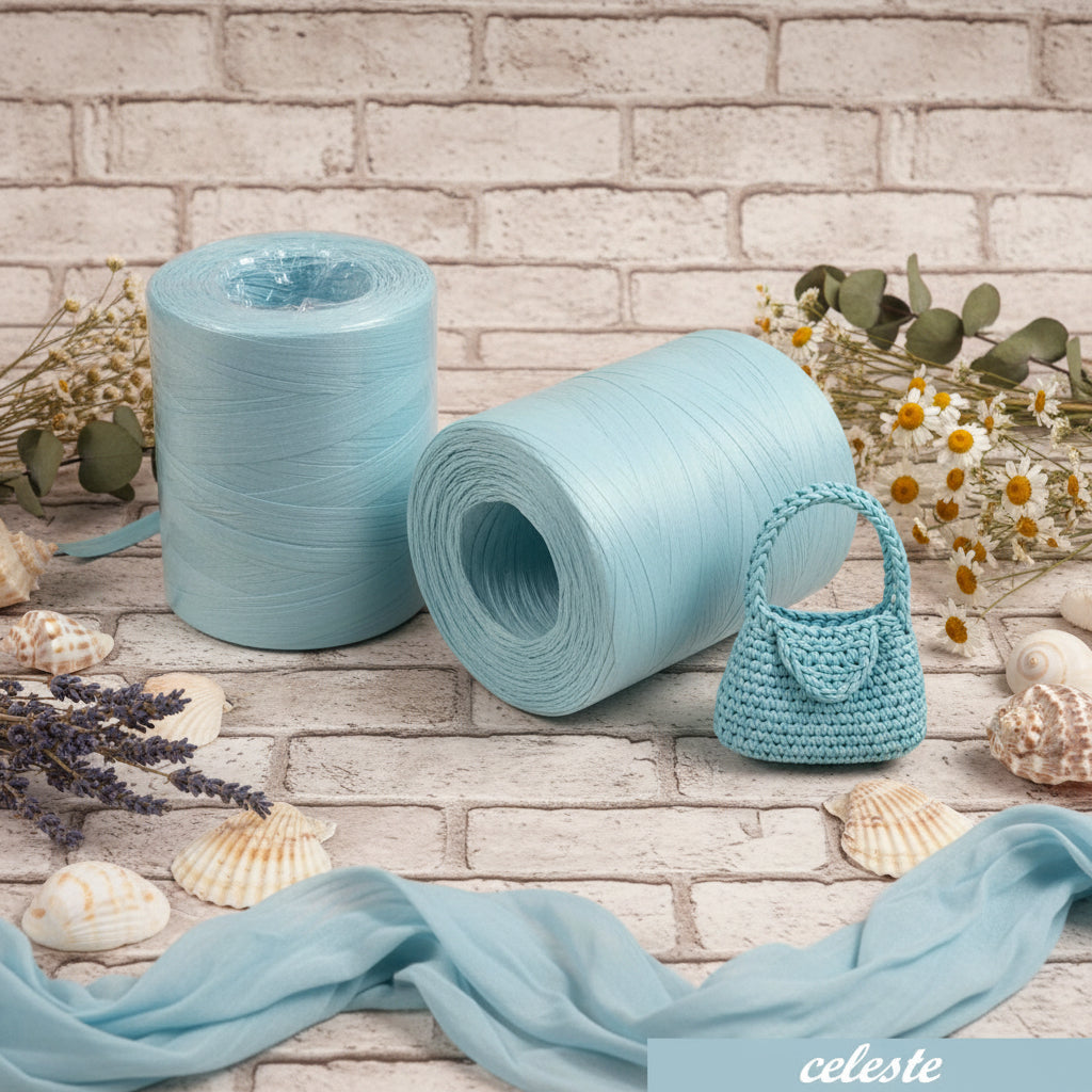 azzurro celeste  rotolo rocca rafia naturale vegetale di cellulosa R600 merceria accessori servizio uso uncinetto crochet bag borse estive cappelli spiaggia mare abbigliamento moda