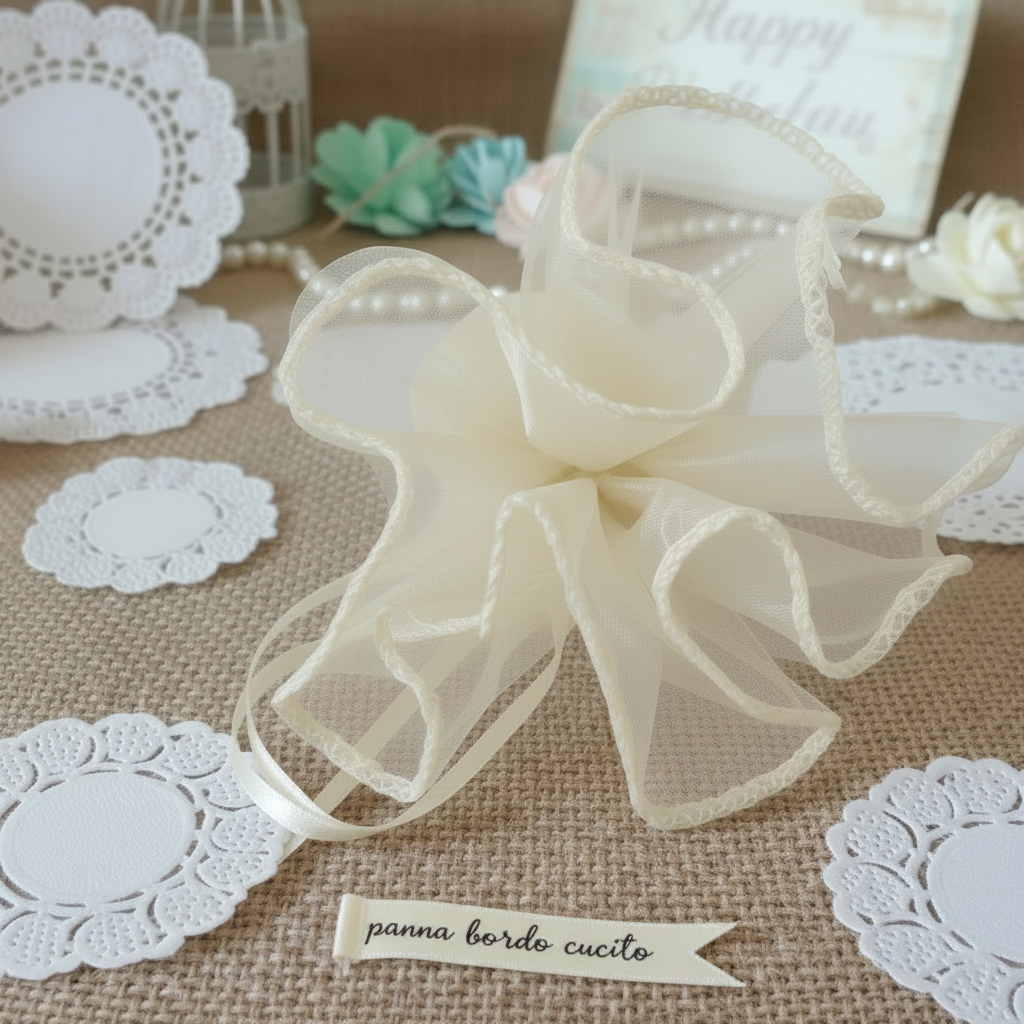 Colore panna centrino di tulle velo portaconfetti con tirante facile fai da te sacchetto bomboniere da confezionare matrimonio battesimo comunione cresima