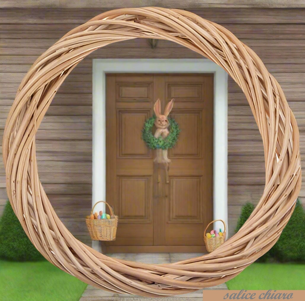 corona salice vimini chiaro naturale rattan viticcio shabby chic uso ghirlanda fuoriporta decorazioni pasquali natalizie fiocco nascita cerchio anello