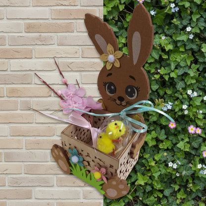 forma bunny coniglietto e ovetto pulcini fiore di pesco confezione regalo cestino porta uovo feltro legno fai da te pasquale per ovetti fiori dolci pasticceria vetrinistica packaging idee gadget souvenir gioielleria erboristeria