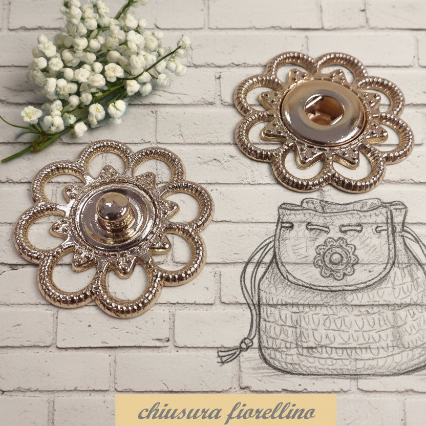 componenti chiusura fiore bottone automatico colore oro per borse uncinetto fatte a mano accessori fermagli fibbie da cucire su borsette fai da te con fettuccia
