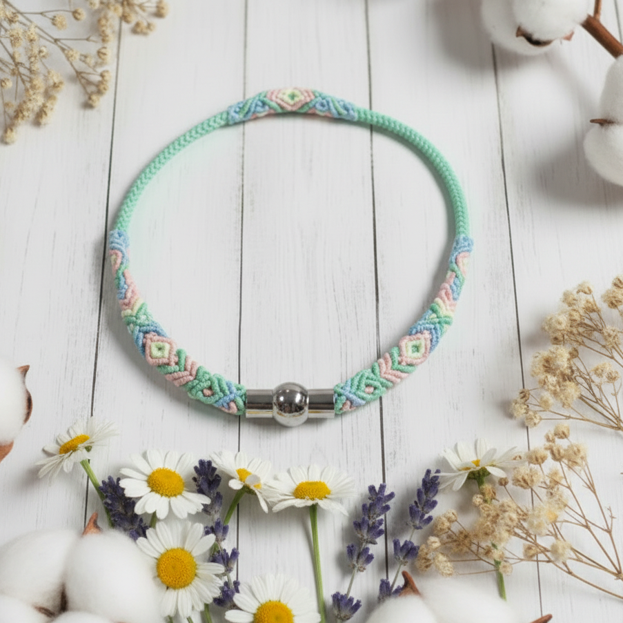 esempio bracciale macramè di cordino con chiusura magnetica per cordoncino da 3 mm pallina centrale 2 componenti argentati