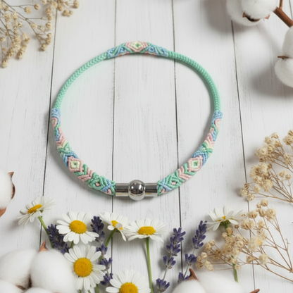 esempio bracciale macramè di cordino con chiusura magnetica per cordoncino da 3 mm pallina centrale 2 componenti argentati