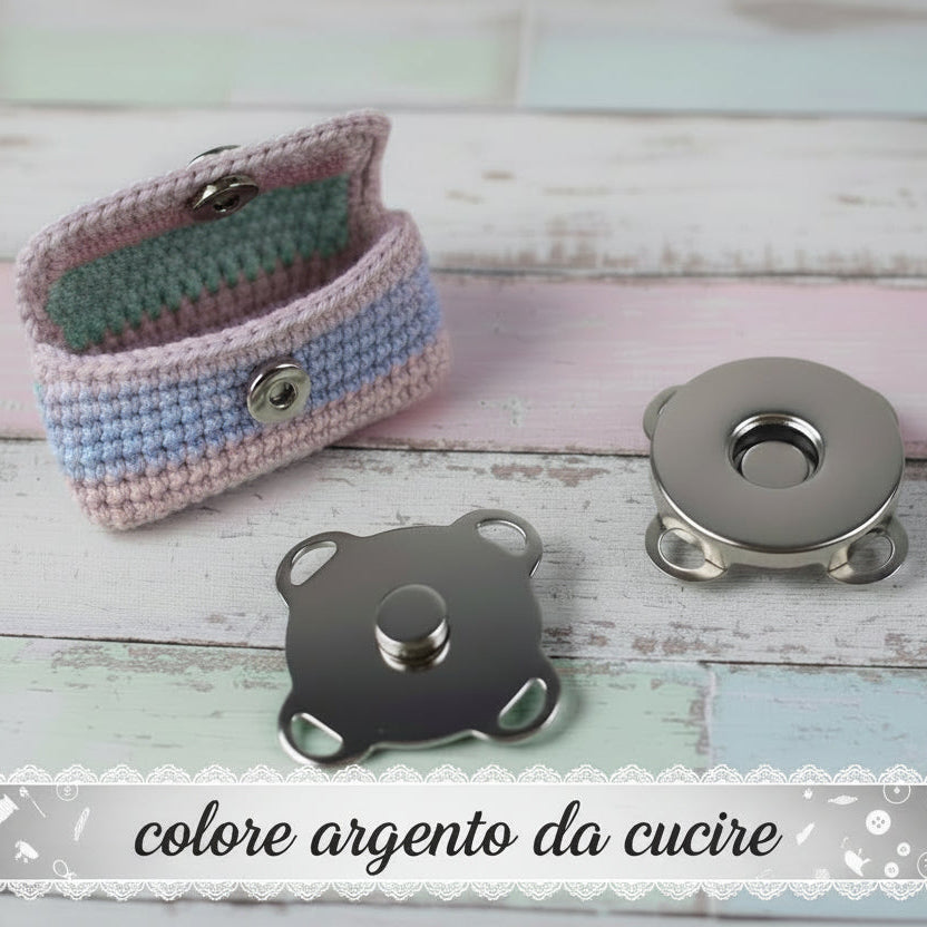 fermaglio fibia chiusura magnetica bottone magnete calamita 4 occhielli da cucire per fai da te borse artigianali uncinetto