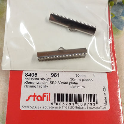 bastoncini di metallo con occhiello terminali per chiusura collane bracciali di nastro fettuccia corda 2 bacchette da 30 mm colore platino stafil 8406-981