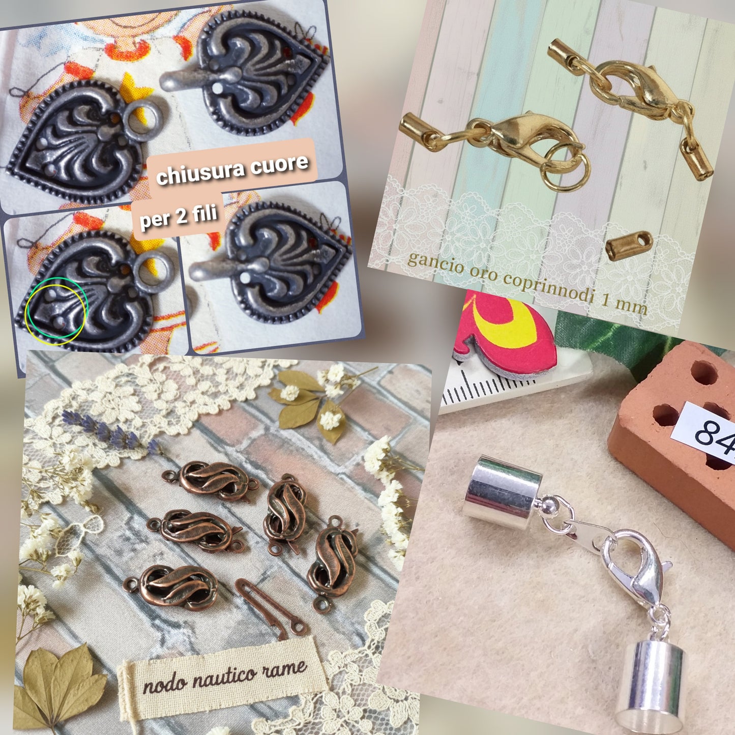 chiusure per collane cordini con coprinodo terminali e componenti filigrana plurifilo creazioni bijoux bigiotteria bracciali