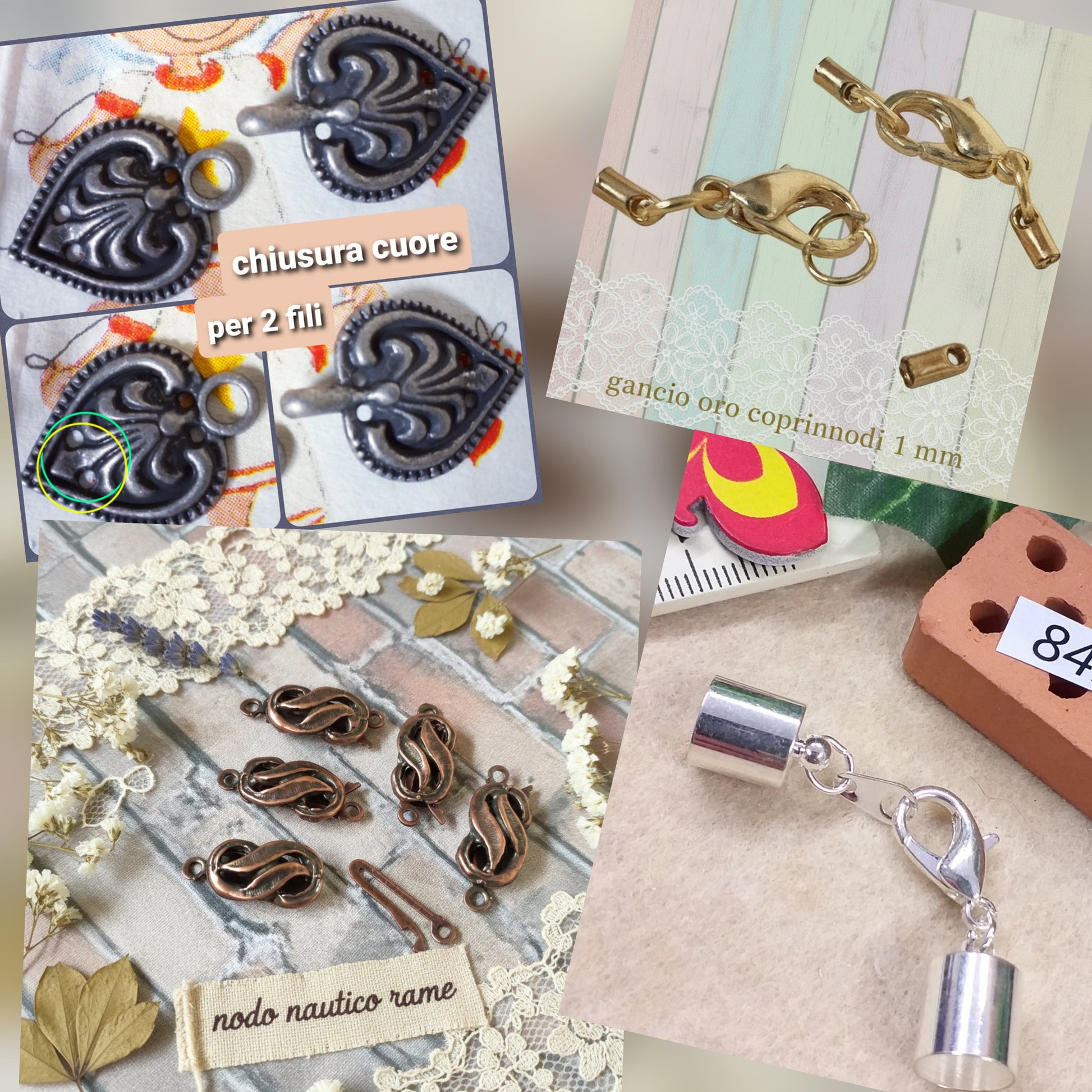 chiusure per collane cordini con coprinodo terminali e componenti filigrana plurifilo creazioni bijoux bigiotteria bracciali