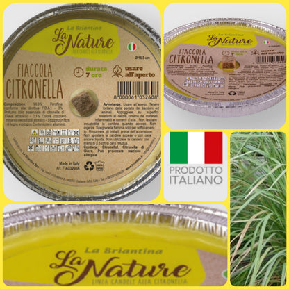 made in italy prodotto italiano durata combustione 4 ore La Nature la briantina linea candele citronella fiaccola con olio essenziale antizanzare repellente insetti uso esterno 11 cm