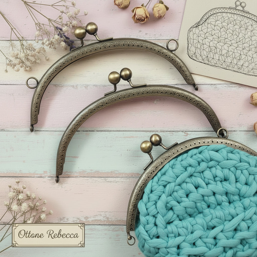 modello Prym Rebecca chiusura clic clac clasp a scatto ottone ovale metallo 20 cm per pochette borse da sera all'uncinetto buste cosmetici con filo cerato cordino e forellini