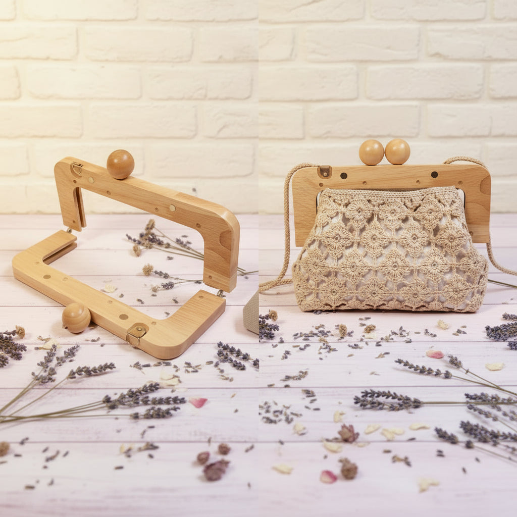 palline pomelli rotondi pomoli in tinta chiusure clic clac legno naturale chiaro beige wooden clutch bags per borse uncinetto pochette da sera cerimonia lavoro a maglia artigianale telaio aperto con viti