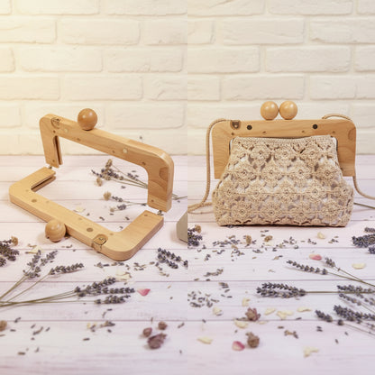 palline pomelli rotondi pomoli in tinta chiusure clic clac legno naturale chiaro beige wooden clutch bags per borse uncinetto pochette da sera cerimonia lavoro a maglia artigianale telaio aperto con viti