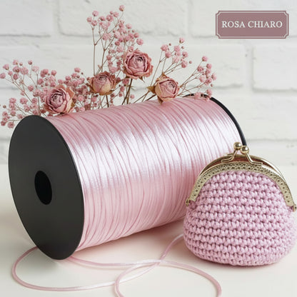 rosa chiaro coda di topo cordino borse uncinetto satinato sintetico cordoncino 2 mm corda di raso pochette clutch bags borsettine cerimonia