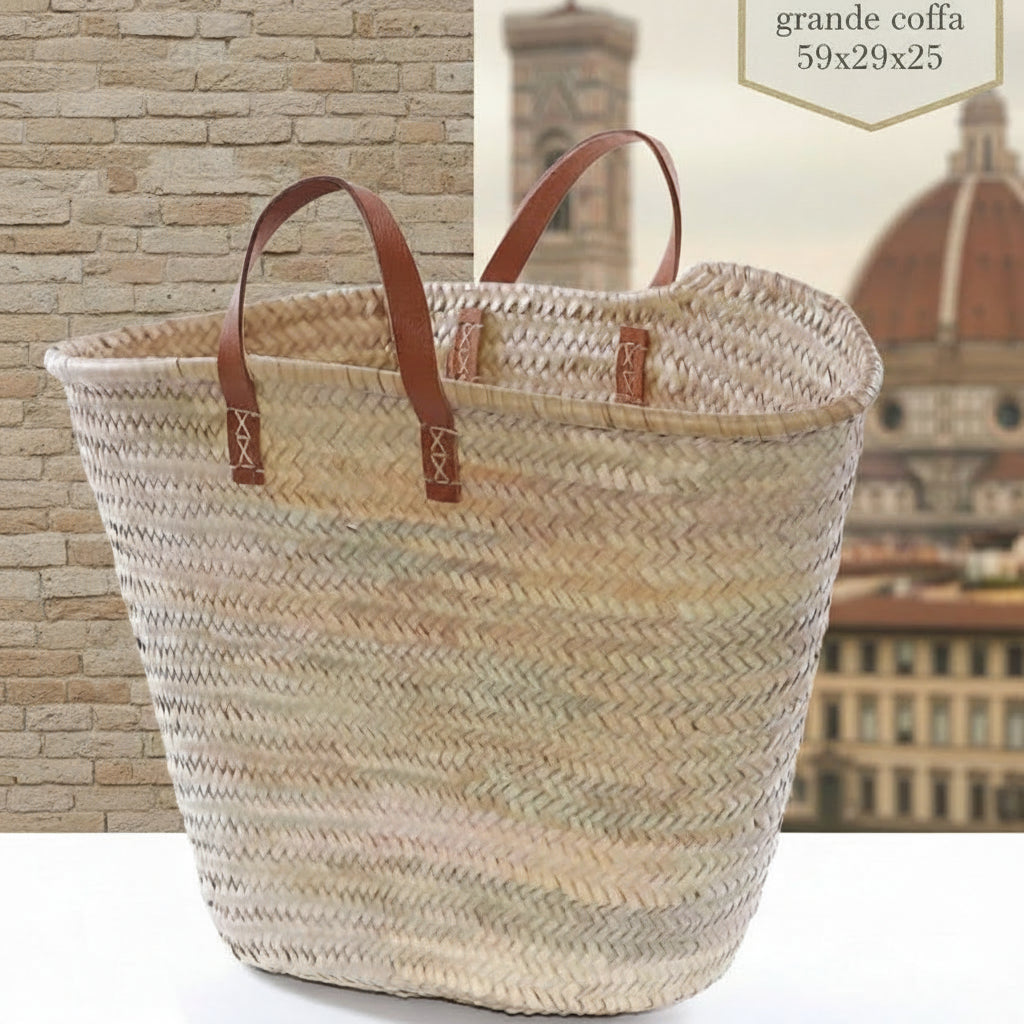 coffa grande manici simil-cuoio borsa per spiaggia mare estiva di paglia palma  da decorare con applicazioni passamaneria rivestire tessuto uncinetto rafia fiori crochet