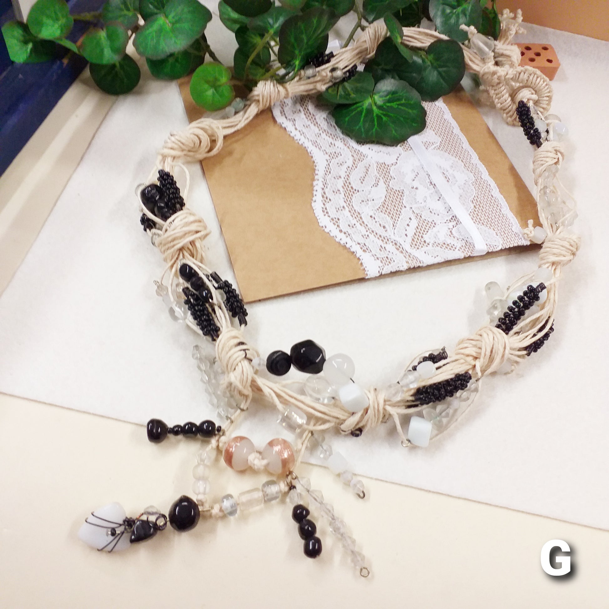 offerta G collane fatte a mano estive con perline particolari veneziane vetro pietre bianco nero trasparente perle di conteria corda bianca 