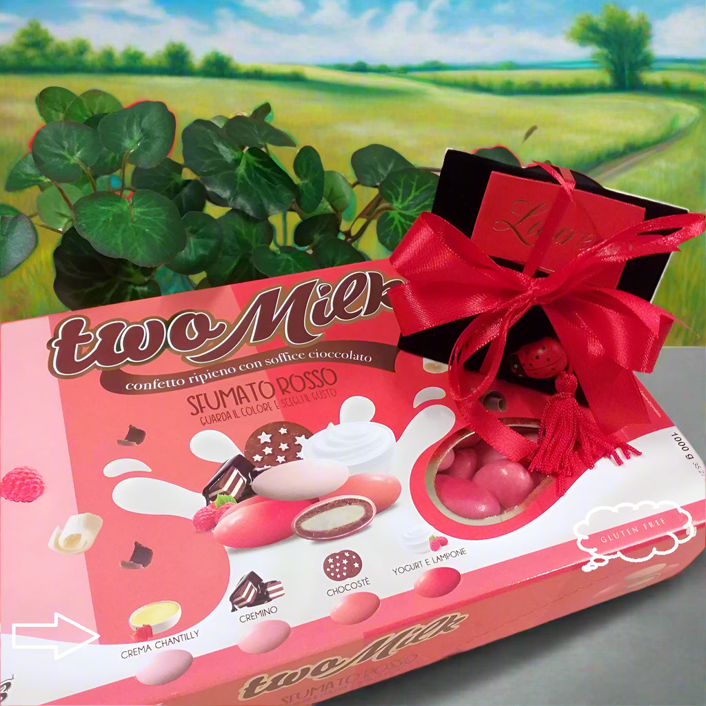 rossi sfumati come confezionare cappello tocco laurea portaconfetti bomboniera colore nero con confetti two milk di cioccolato crema chantilly cremino chocostè yogurth e lampone senza glutine maxtris italiani idea fai da te