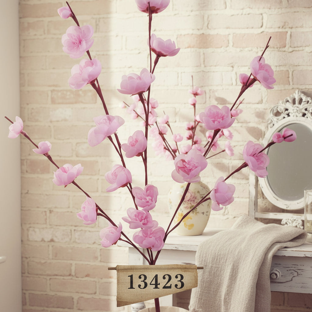 vetrina shop online ramo bouquet 50 cm rosa chiaro fiori di pesco finti artificiali composizione piantina idea fai da te addobbi decorazioni negozio primavera pasquale centrotavola packaging confezionamento