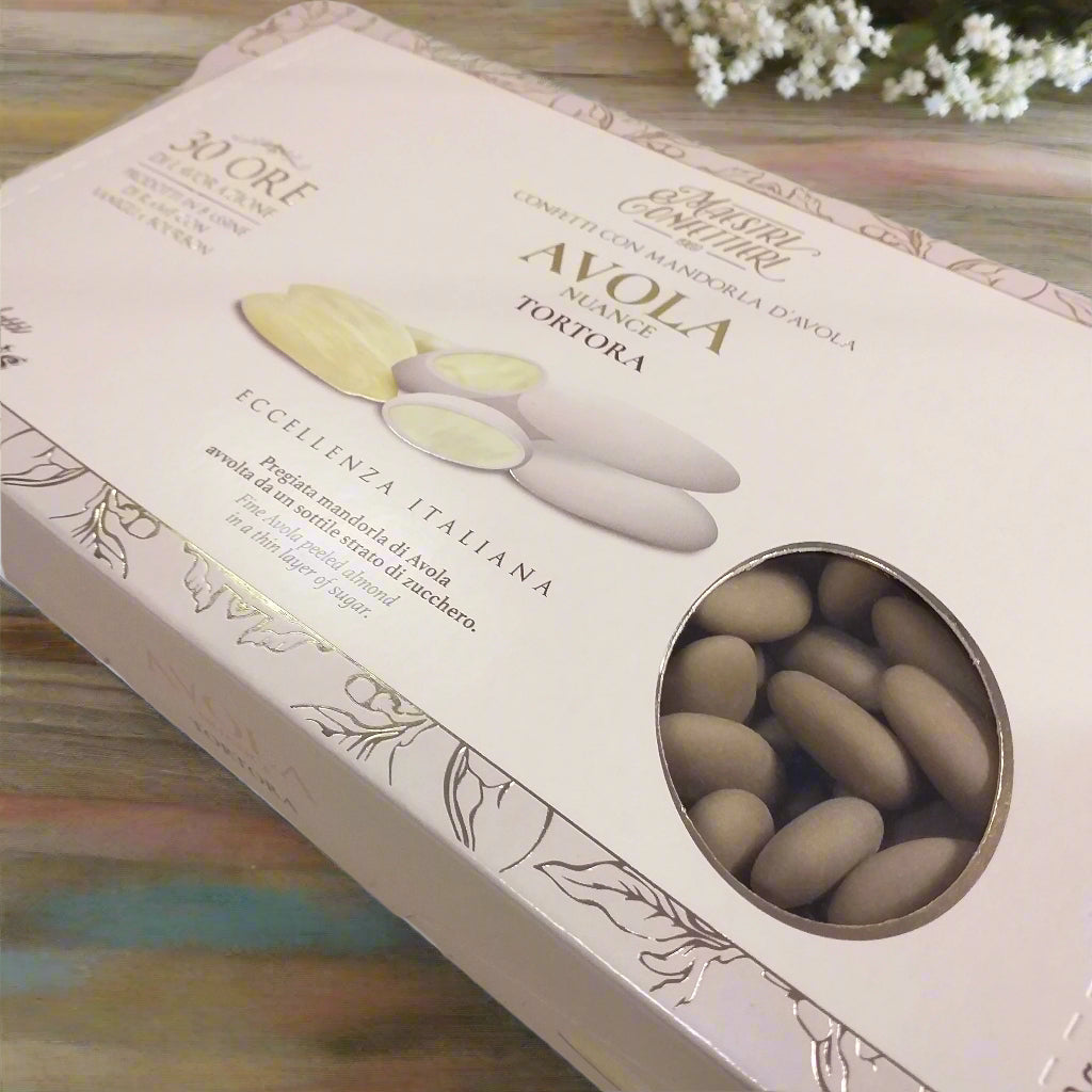 nuance-tortora d'avola confetti colorati mandorla Maxtris maestri confettieri eccellenza italiana 30 ore lavorazione zuccherati Italian sugared almonds sweet candy per confettata bomboniere fai da te matrimonio comunione cresima