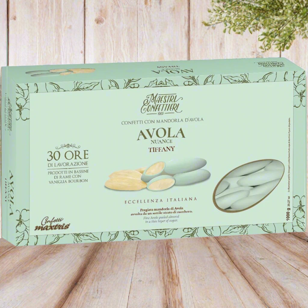 nuance-tiffani Avola confetti colorati mandorla Maxtris maestri confettieri eccellenza italiana 30 ore lavorazione zuccherati Italian sugared almonds sweet candy per confettata bomboniere fai da te matrimonio comunione cresima