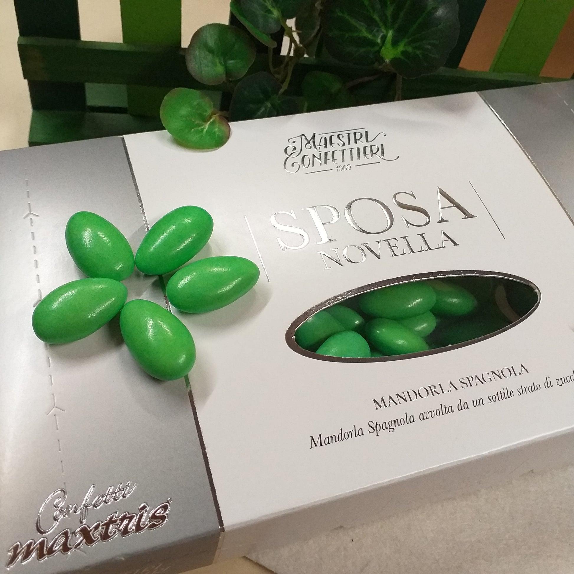 bonbon verdi Sposa Novella Maestri confettieri Maxtris confetti italiani al kg mandorla classica spagnola uso fai da te bomboniere alta resa confettata confezionamento sacchetti matrimonio Comunione Battesimo nascita anniversario nozze