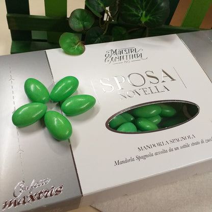 bonbon verdi Sposa Novella Maestri confettieri Maxtris confetti italiani al kg mandorla classica spagnola uso fai da te bomboniere alta resa confettata confezionamento sacchetti matrimonio Comunione Battesimo nascita anniversario nozze