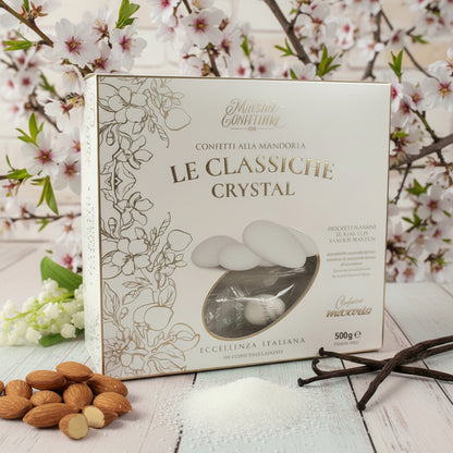 confetti maxtris 500 g vassoio eccellenza italiana incartati singolarmente mandorla spagnola pelata bianchi prodotti in bassine di rame con vaniglia bourbon le classiche crystal
