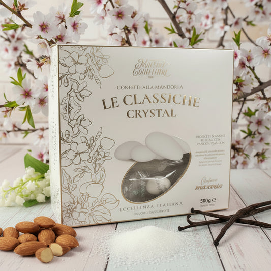 confetti maxtris 500 g vassoio eccellenza italiana incartati singolarmente mandorla spagnola pelata bianchi prodotti in bassine di rame con vaniglia bourbon le classiche crystal